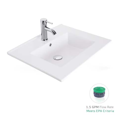 20" White Ceramic Rectangular Drop-In Bathroom Sink with Faucet and Overflow
