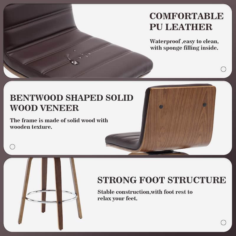 Faux Leather & Wood Swivel Bar Stools/ Counter Stool Set of 2