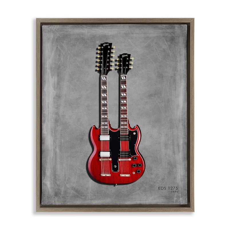 Stupell Red Double Neck Guitar Framed Floater Canvas Wall Art Design By Mark Rogan - 17 x 21 - Brown