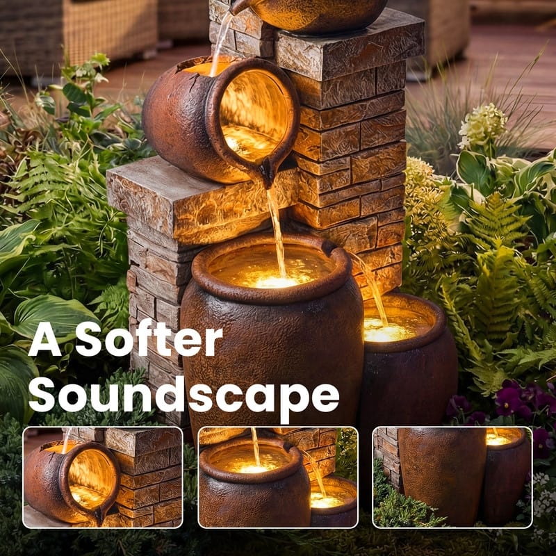 44.09" Glazed Terracotta Pots Polyresin Cascade Water Fountain Weather Resistant