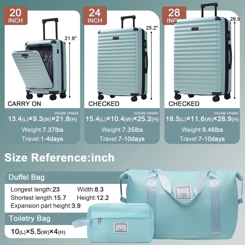 Luggage Sets 5 Piece with Front Opening , Hardside Expandable Carry on Suitcase