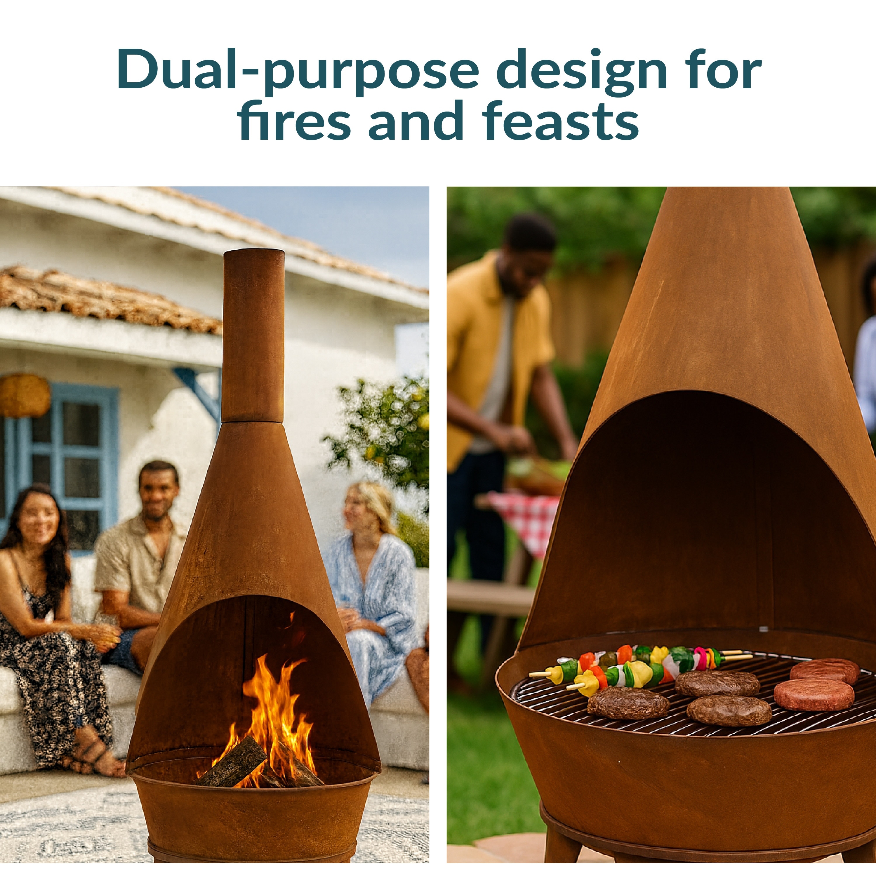 Sunnydaze Large Chiminea Outdoor Fireplace with Grill Grate