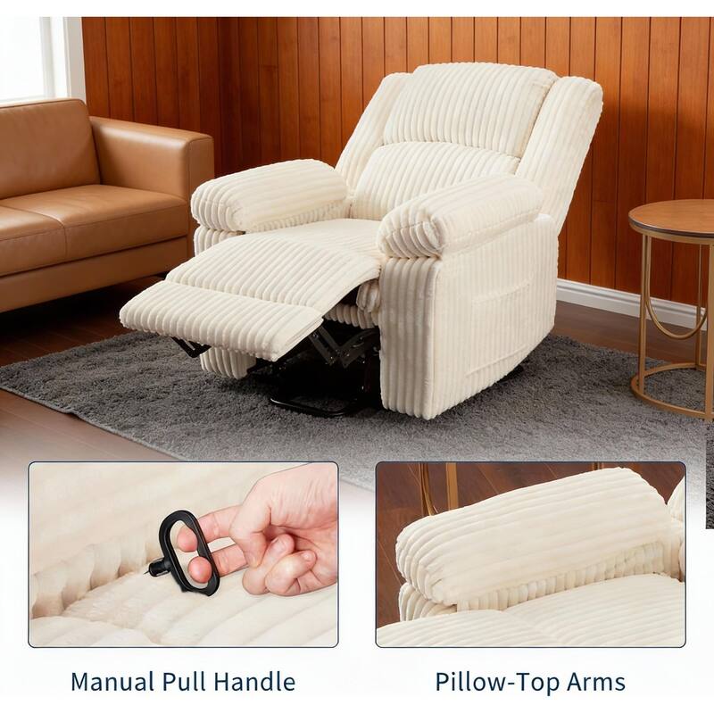 Corduroy Recliner Chair, Manual Recliner Sofa with Handle