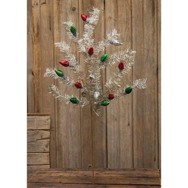 33 Inch Silver Spray with Red and Green Holiday Bulbs - 6” x 1.50” x 33”