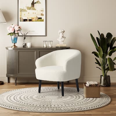 Bayville Sherpa Polyester Upholstered Barrel Chair - Faux Shearling