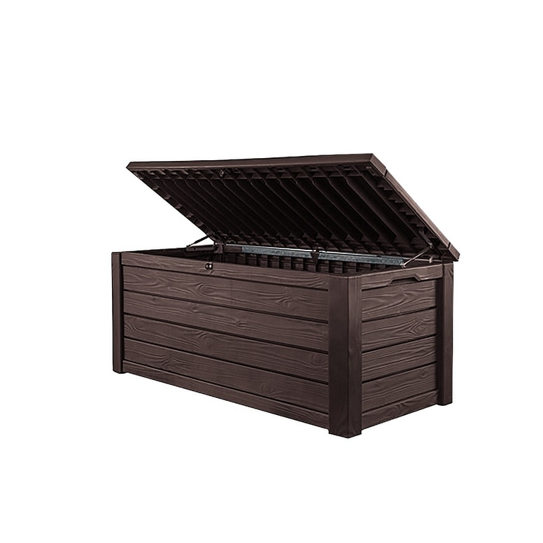 Keter Eastwood 150 Gallon Durable Resin Outdoor Storage Deck Box For Furniture and Supplies, Brown
