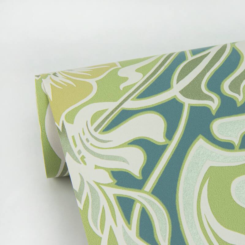 A-Street Prints Mucha Teal Botanical Ogee Wallpaper