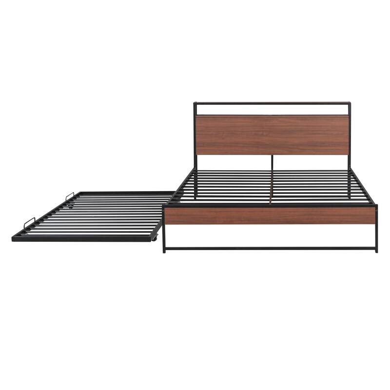 Slat Support Bed Frame Metal Platform Bed with Trundle