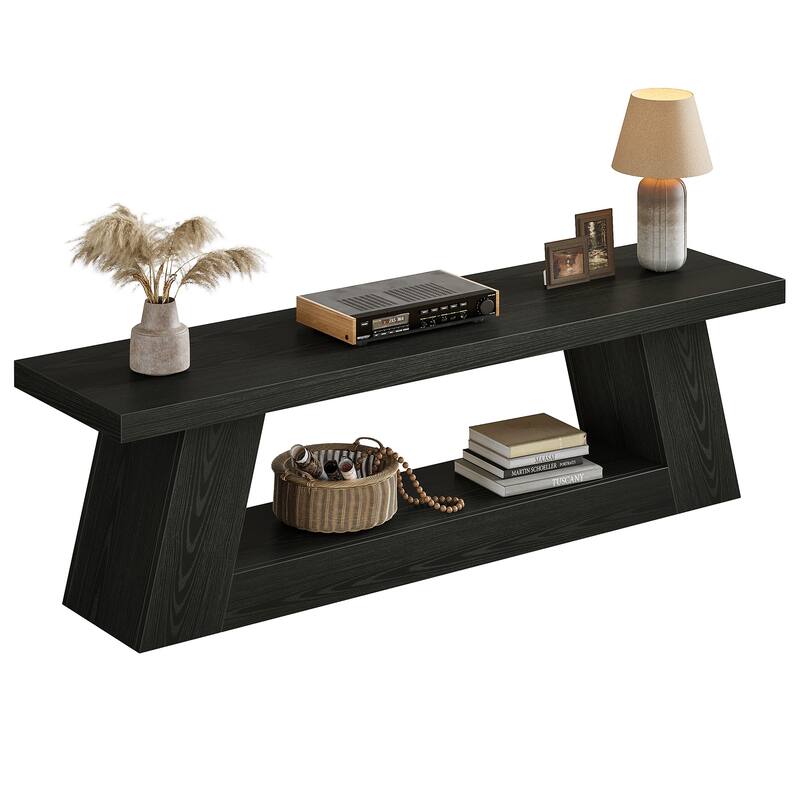 Extra Long TV Stand for TVs, Wooden Media Console with Storage Shelves, Entertainment Center for Living Room, Bedroom