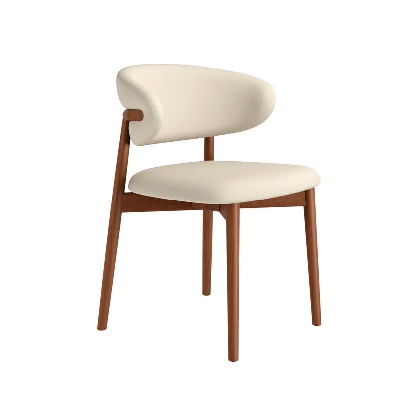 Upholstered Side Chair (Set Of 2) White Leather Armless Dining Chairs With Solid Wood Backrest
