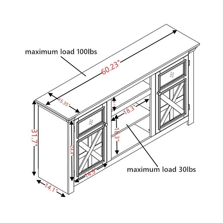 GDFStudio Merrow Wood TV Stand with Farmhouse Storage and Cable-Ready Design