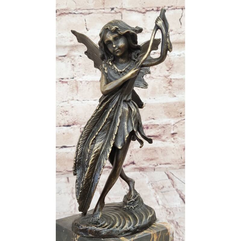 Fairy Angel Bronze Metal Bookend Figurine Sculpture On Marble Base