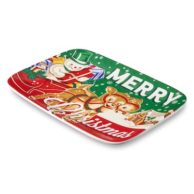Certifed International Santa's Retro Christmas Rectagular Platter 14' x 10" - 14 L x 10 W x 1.125 H