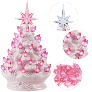Syncfun 9" Pink Ceramic Christmas Tree, Prelit with Extra Pink Top Star & Bulbs - 7.3"W x 7.2"L x 8.7"H - Bed Bath & Beyond - 33617889