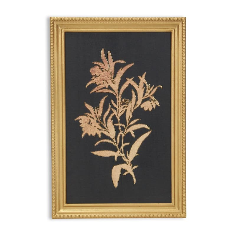 HomeRoots 21" X 14" Gold And Black Flower Bouquet Wood Framed Art
