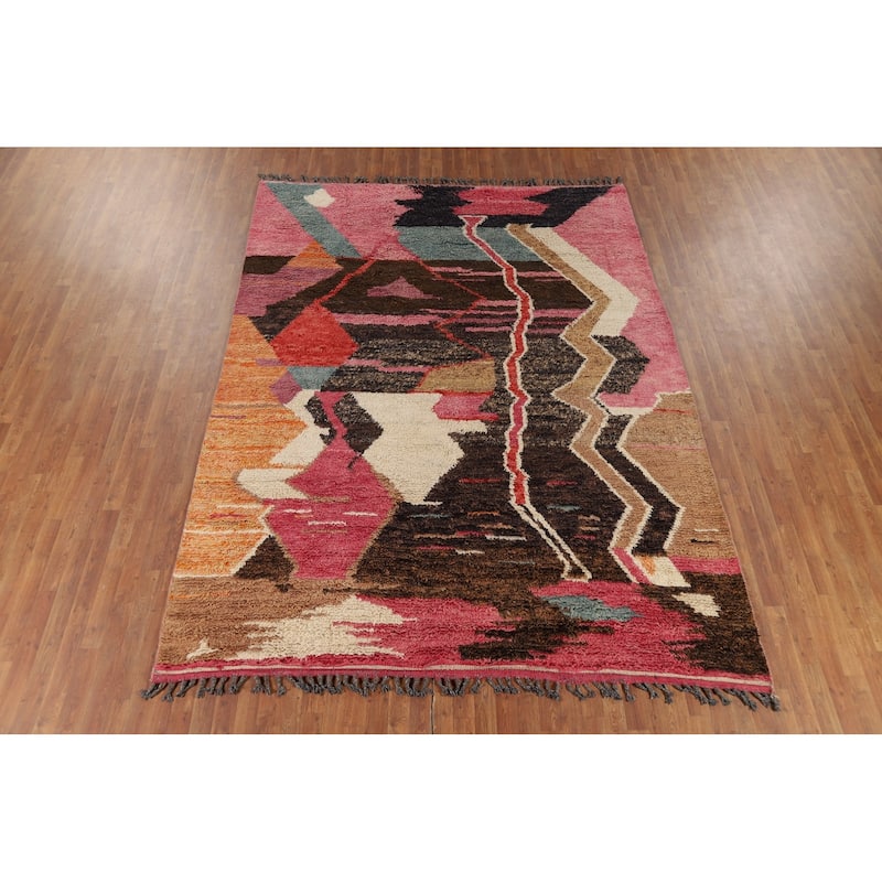 Abstract Plush Moroccan Oriental Area Rug Hand-Knotted Wool Carpet - 8'0" x 10'8"