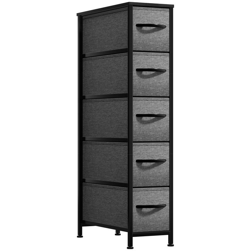 Sorbus Narrow Dresser with 5 Drawers - Vertical Slim Storage Chest of Drawers with Steel Frame, Wood Top & Easy Pull Fabric Bins
