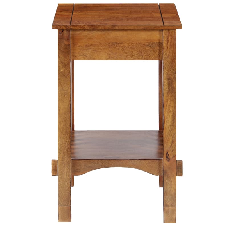 Spacious Mango Wood Nightstand with Slatted Side Panels