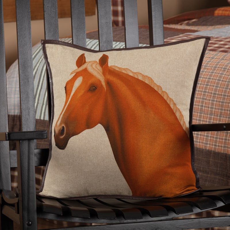 Rory Horse Pillow 18x18 - Accent - Pillow 18x18 - Polyester - Greige/Chocolate/Burnt Copper