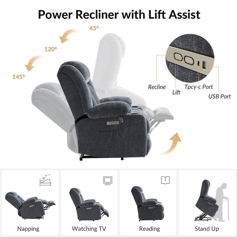 Rupert Modern Power Lift Assist Oversized Massage Recliner set of 2 by HULALA HOME