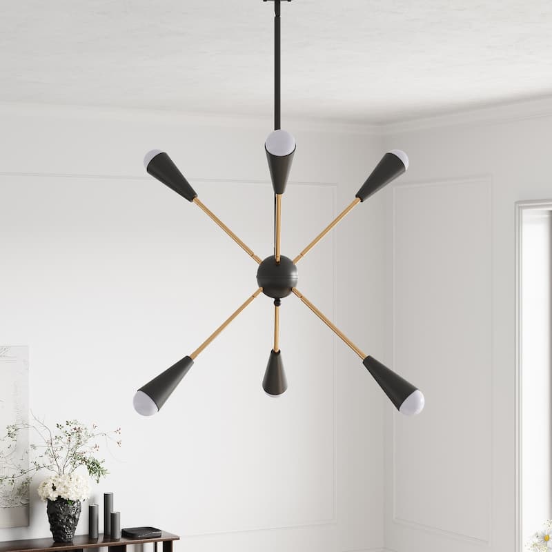 Modern Sputnik Black and Gold Linear Chandelier for Living Room Kitchen