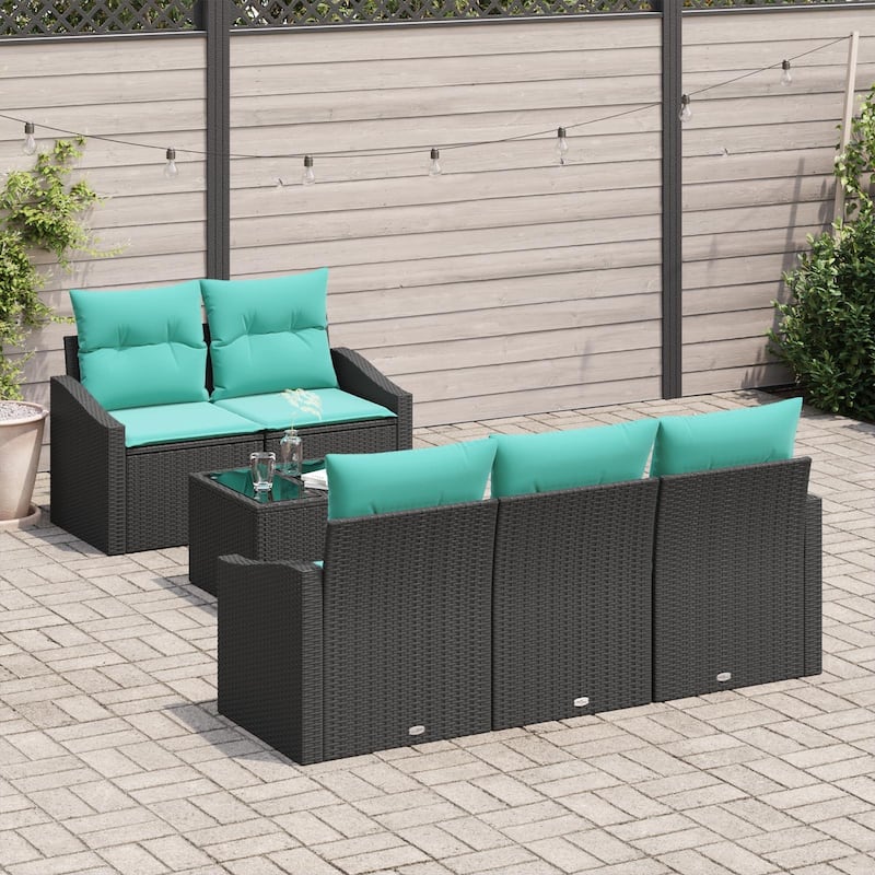 vidaXL 6 Garden Sofa Set with Cushions Black Poly Rattan - 70.1 x 24.4 x 27.2