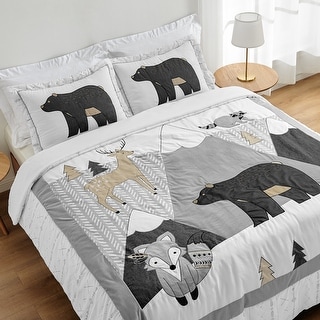 Sweet Jojo Designs Beige Grey Boho Mountain Animal Woodland Forest Friends Collection Unisex Boy or Girl 2-pc Twin Comforter Set