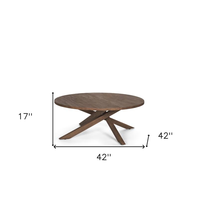 HomeRoots 42" Brown Solid Wood Round Cross Legs Coffee Table - 42' X '17' X '42