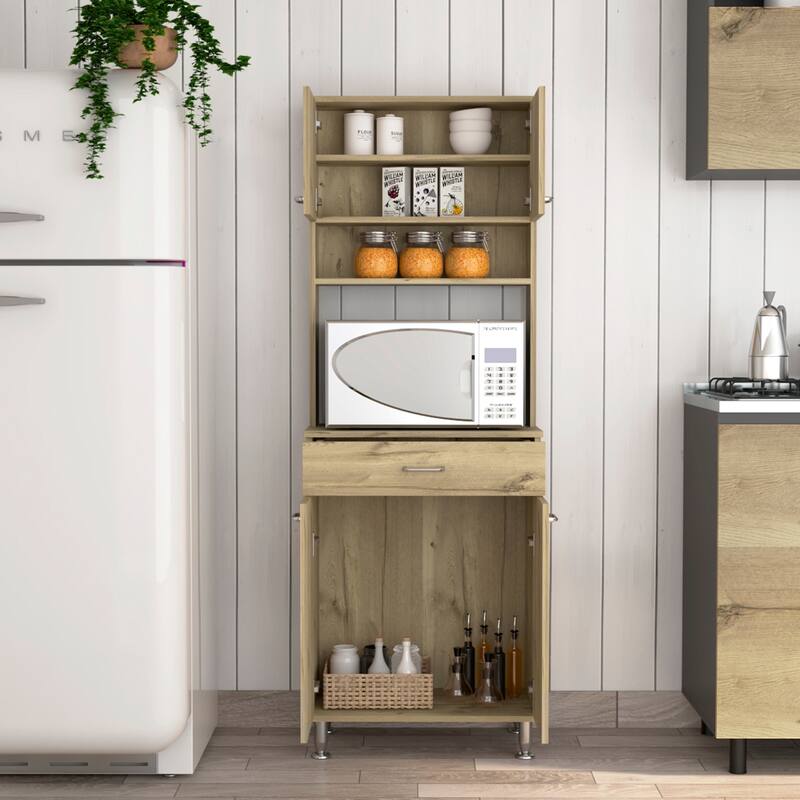 Bay Area Pantry, Two Door Cabinets, One Drawer, Four Adjustable Metal Legs