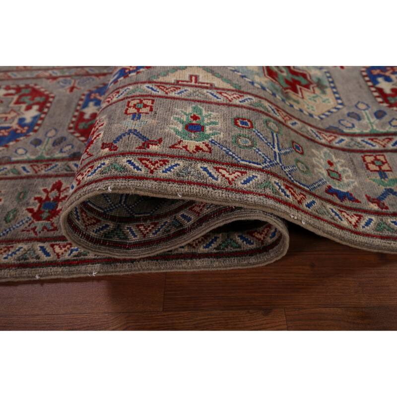 Geometric Kazak Runner Rug Handmade Hallway Wool Carpet - 2'7" x 12'10"