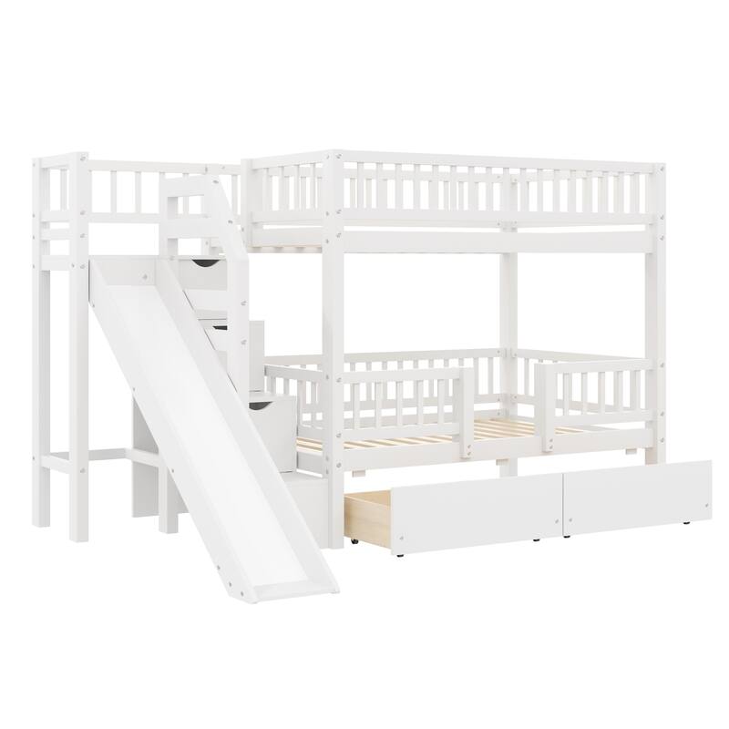Twin Over Twin Bunk Bed with Slide, Staircase Drawers & Hidden Storage by Harper&Bright Designs