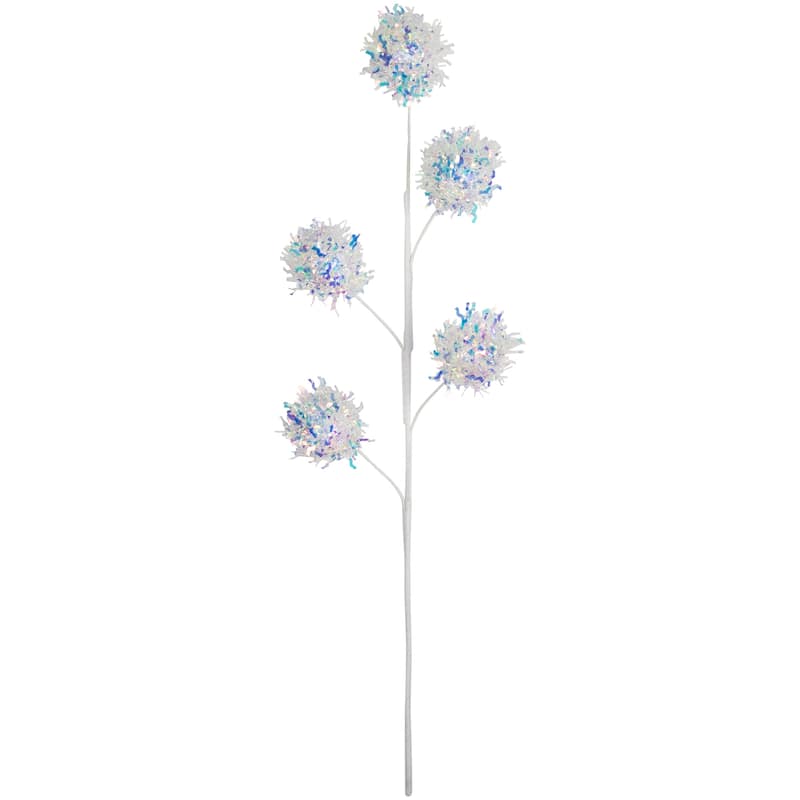 27" White Iridescent Snowball Christmas Spray