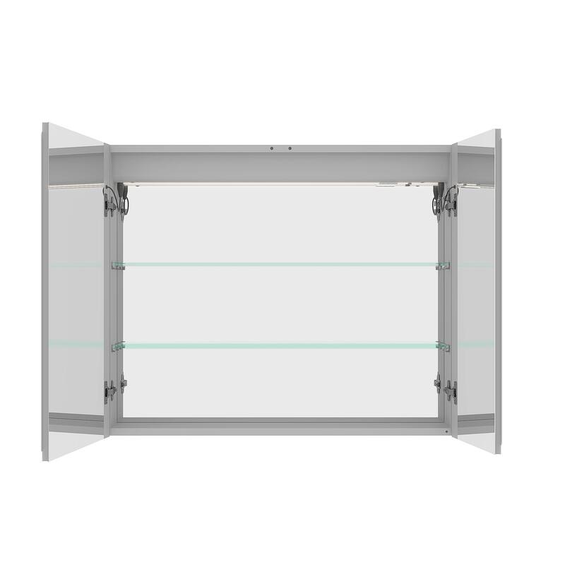LED Bathroom Medicine Cabinet with Mirror, Double Door Lighted Medicine Cabinet with Defogger, Adjustable Brightness
