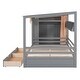 preview thumbnail 16 of 25, Multifunction Full Size House Bed Frame w/ 2 Drawers & Built-in Wardrobe(with Curtain), Wood Storage Bed Frame for Kids, Teens