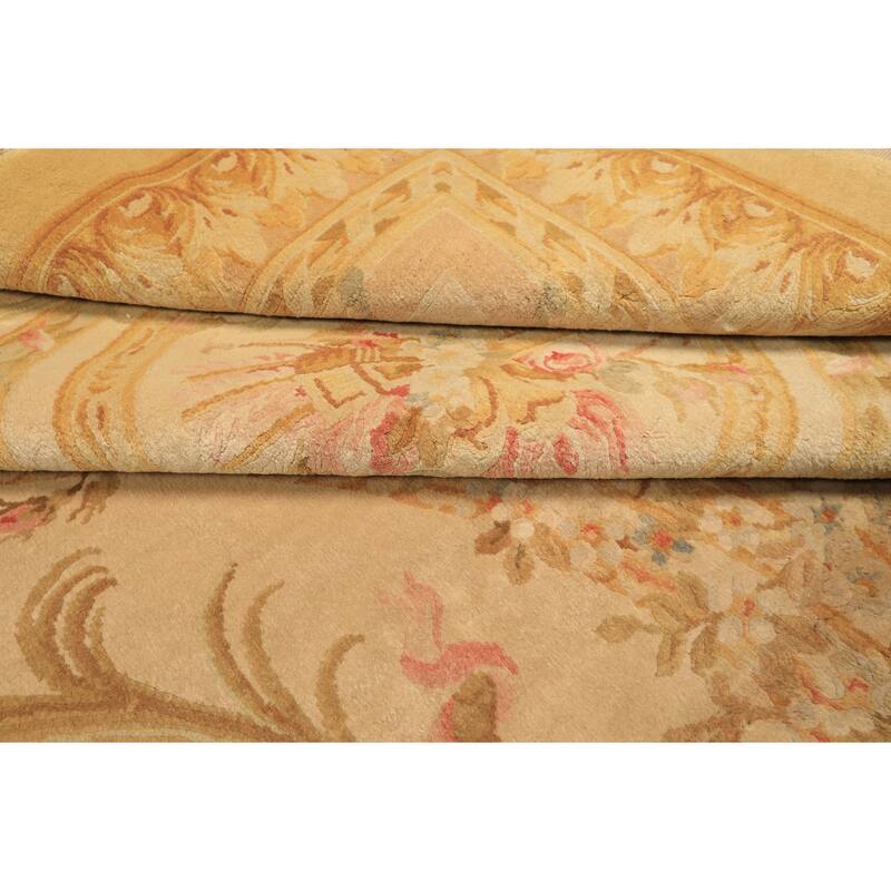 11'9''x17'10'' Hand Knotted Wool Beige French Aubusson Savonerrie Floral Rug - 11' 9'' x 17' 10''