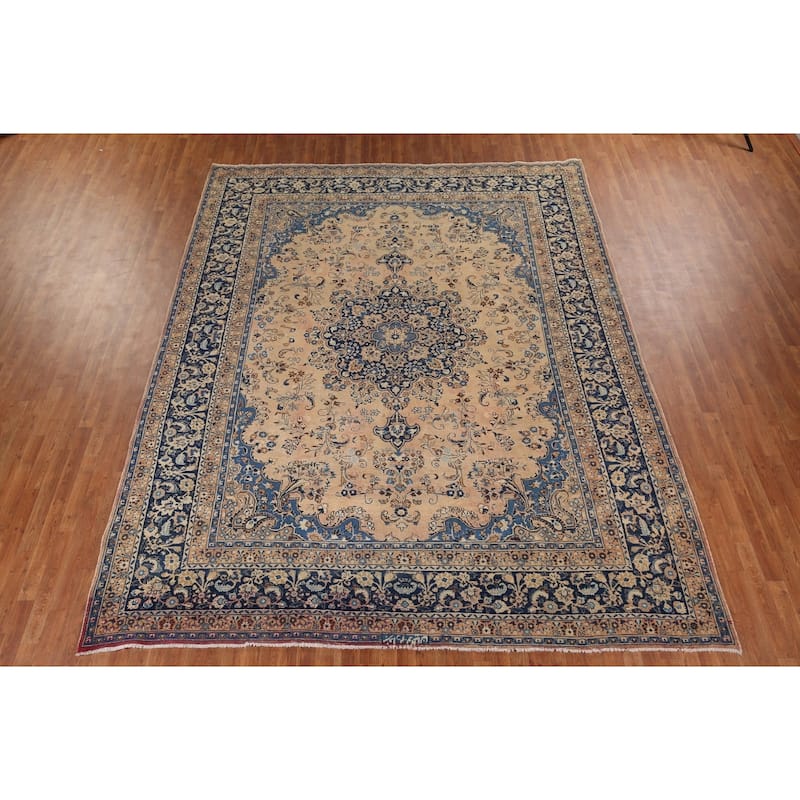 Traditional Mashad Vintage Persian Area Rug Hand-Knotted Wool Carpet - 9'6" x 12'6"