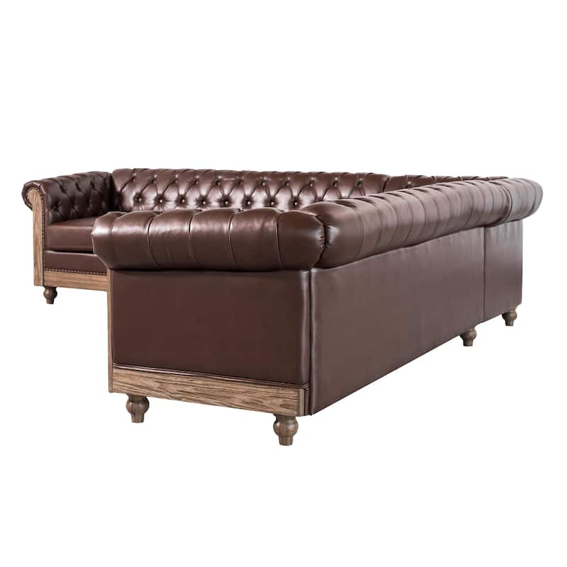 104" Retro 6-Seat Sectional Sofa with Wooden Legs and Pocket Spring Cushions