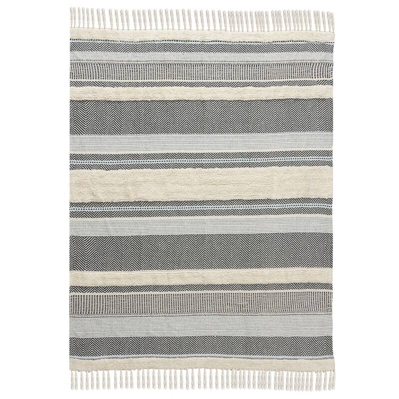 Sevita Coastal Striped Standard Size Throw Blanket with Fringe