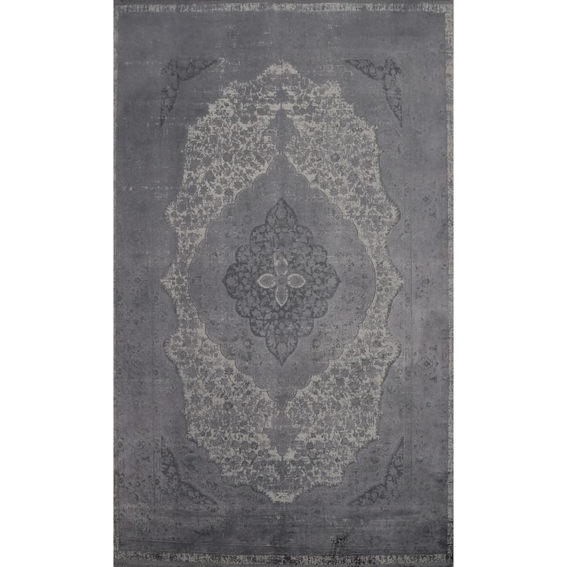 Machine Made Oriental Polyester Carpet Traditional Floral Greys & Charcoal Tabriz Area Rug - 7' 5'' X 5' 2''