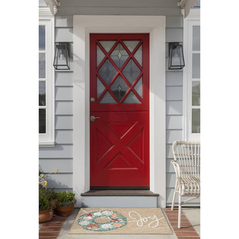 Liora Manne Frontporch Joyous Wreath Indoor/Outdoor Area Rug - 1'8" x 2'6" - Natural
