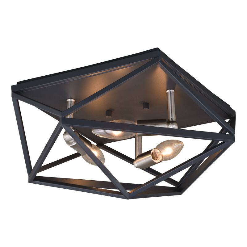 Hailey 15-in W Black Nickel Industrial Cage Flush Mount Ceiling Light Fixture - 15-in W x 6.5-in H x 15-in D - Black Graphite and Satin Nickel - 15-in W x 6.5-in H x 15-in D