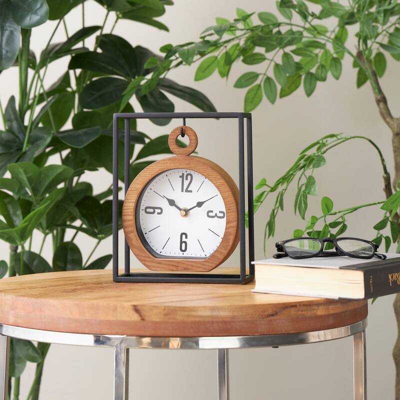 Brown Metal Suspended Decorative Clock with Black Frame - Brown