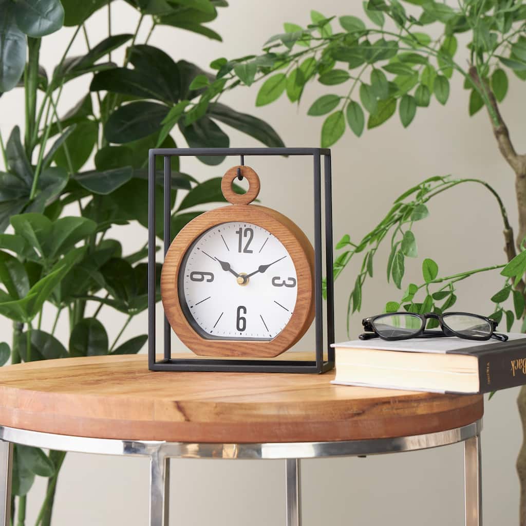 Brown Metal Suspended Decorative Clock with Black Frame