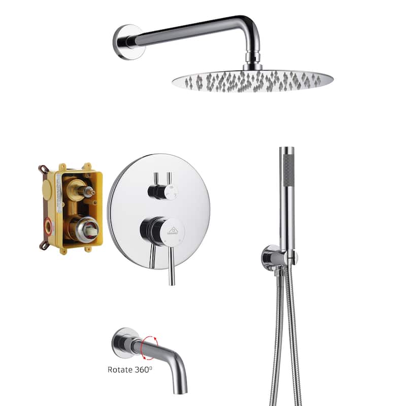 1-Spray Pattern Round 10-inch Wall Mount Shower System with Tub Faucet - Chrome