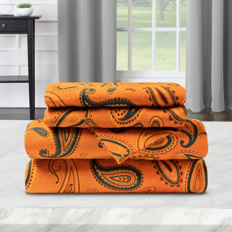 Superior Cotton Flannel Paisley Bed Sheet Set