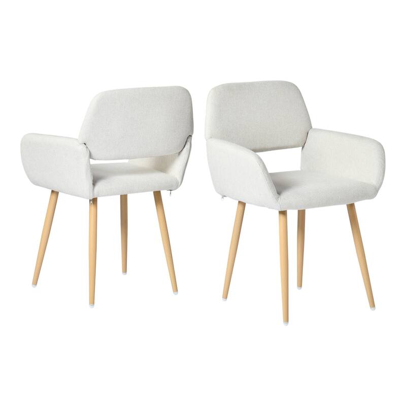 HomeRoots Set of Two Beige and Oak Fabric and Steel Dining Arm Chairs - 16.50 in. x 31.90 in. x 15.70 in.