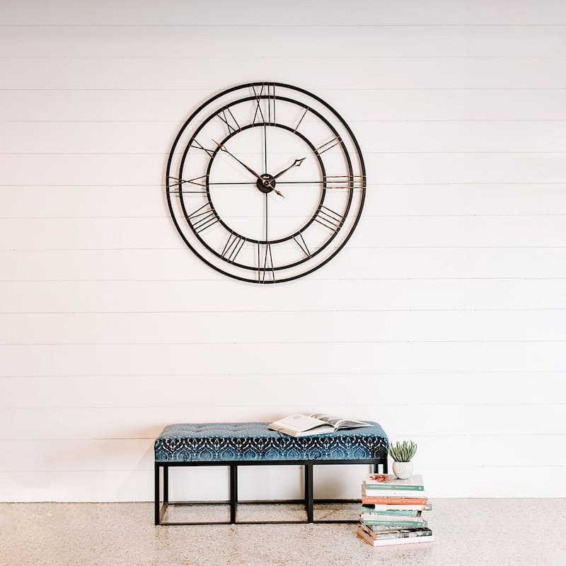 45" Black and Gold Round Gallery Wall Clock