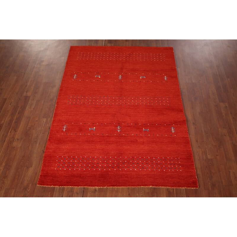 Gabbeh Oriental Area Rug Hand-Knotted Tribal Wool Carpet - 4'7"x 6'5"