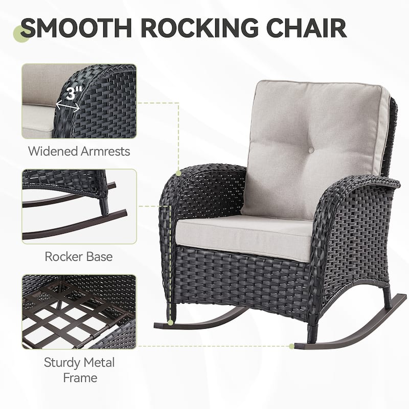 Pocassy Outdoor Rocking Chair Patio Rattan Rocker Chair