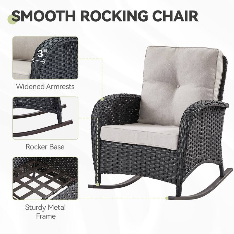 Rattan Rocking Chair with Tempered Glass Side Table